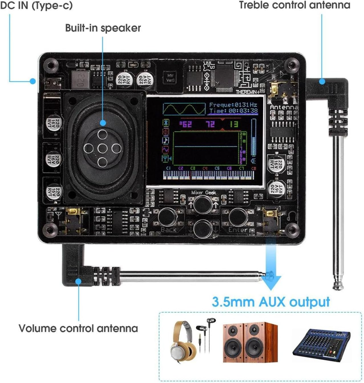 Mini Theremin Musical Electronic Instrument, Type C Interface Multiple Adjustable Voices Theremin Vintage Musical Module with Color Screen, Innovative Gift image number 1
