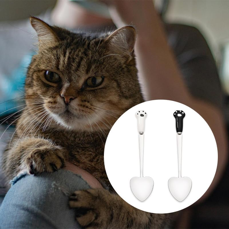 Dog Cat Paw Spoons for Wet Food Pet Food Can Spoon Dog Cat Food Spoon Set Pet Feeding Spoon Cute Spoons for Dogs Cats Heart Shaped Spoon 2Pcs Dog Food Cat Wet Food Spoons Black and White image number 6