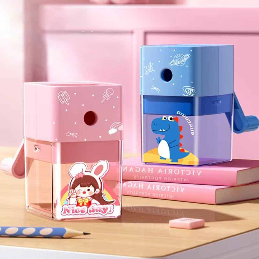 Table Pencil Sharpener,Manual Pencil Sharpener,Can save Time for Adults and Children and Keep the Table Clean (Pink-Girl) image number 6