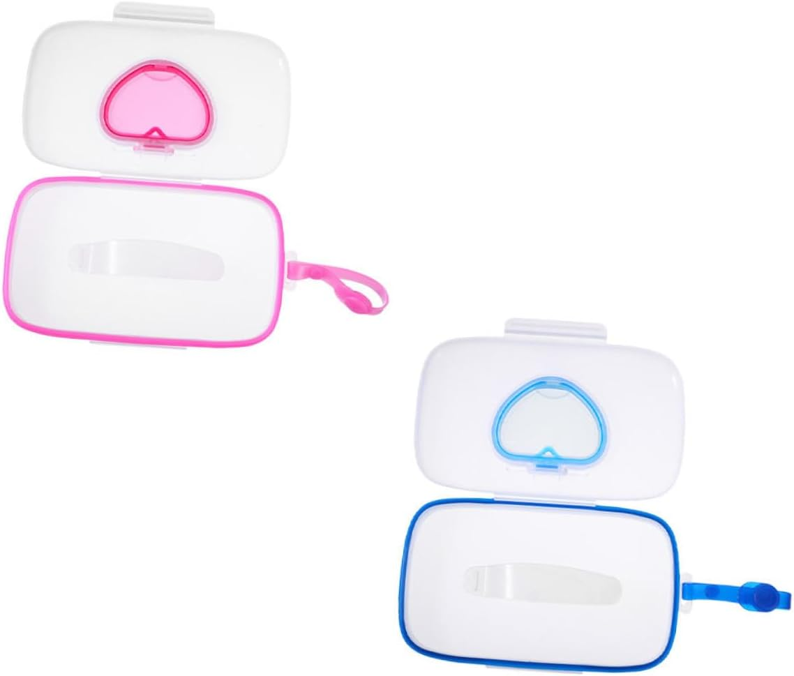 Ifundom Portable Baby Wet Tissue Case Set 2Pcs Reusable Outdoor Infant Wet Wipes Storage Box Lid White Pink and White Blue for Babies image number 1