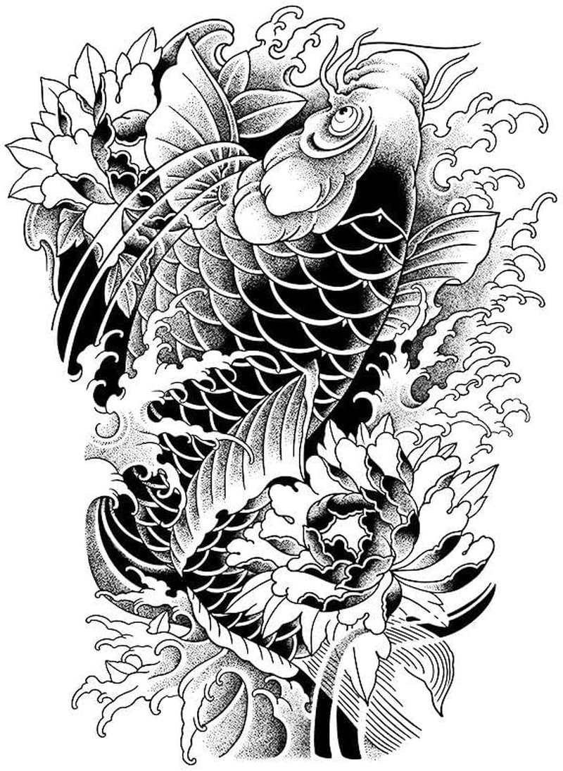 2 Pcs Herbal Temporary Tattoo Stickers Waterproof for Men and Women Long-Lasting Semi-Permanent Full Back Carp Koi Juice Simulation Tattoo image number 3