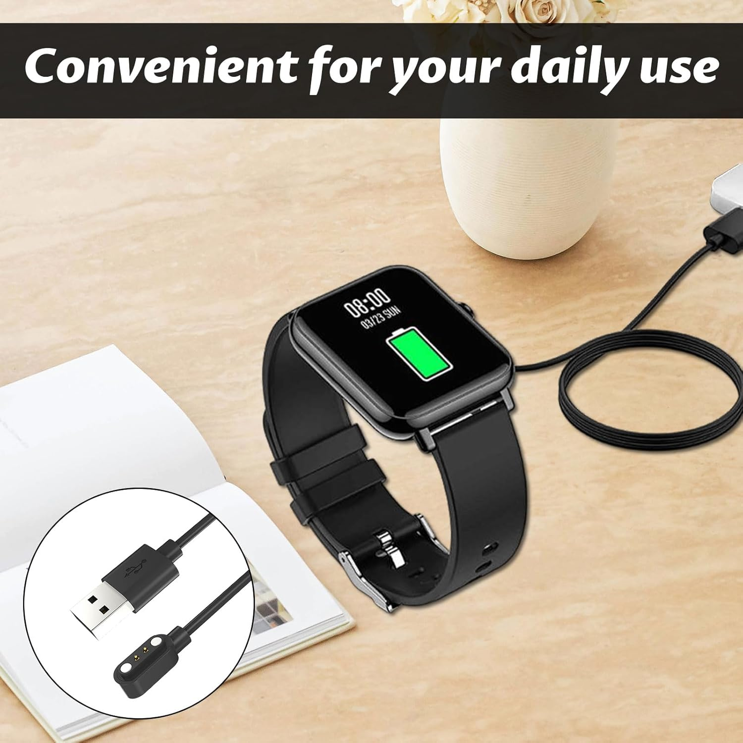 Smart Watch Charger, Magnetic Charging Cable, Magnetic Charger, 1M USB Smart Watch Cable, Charger for Smartwatch, Compatible with Haylou Solar Lite, Watch 2 Pro, Gst Lite Ls13 image number 3
