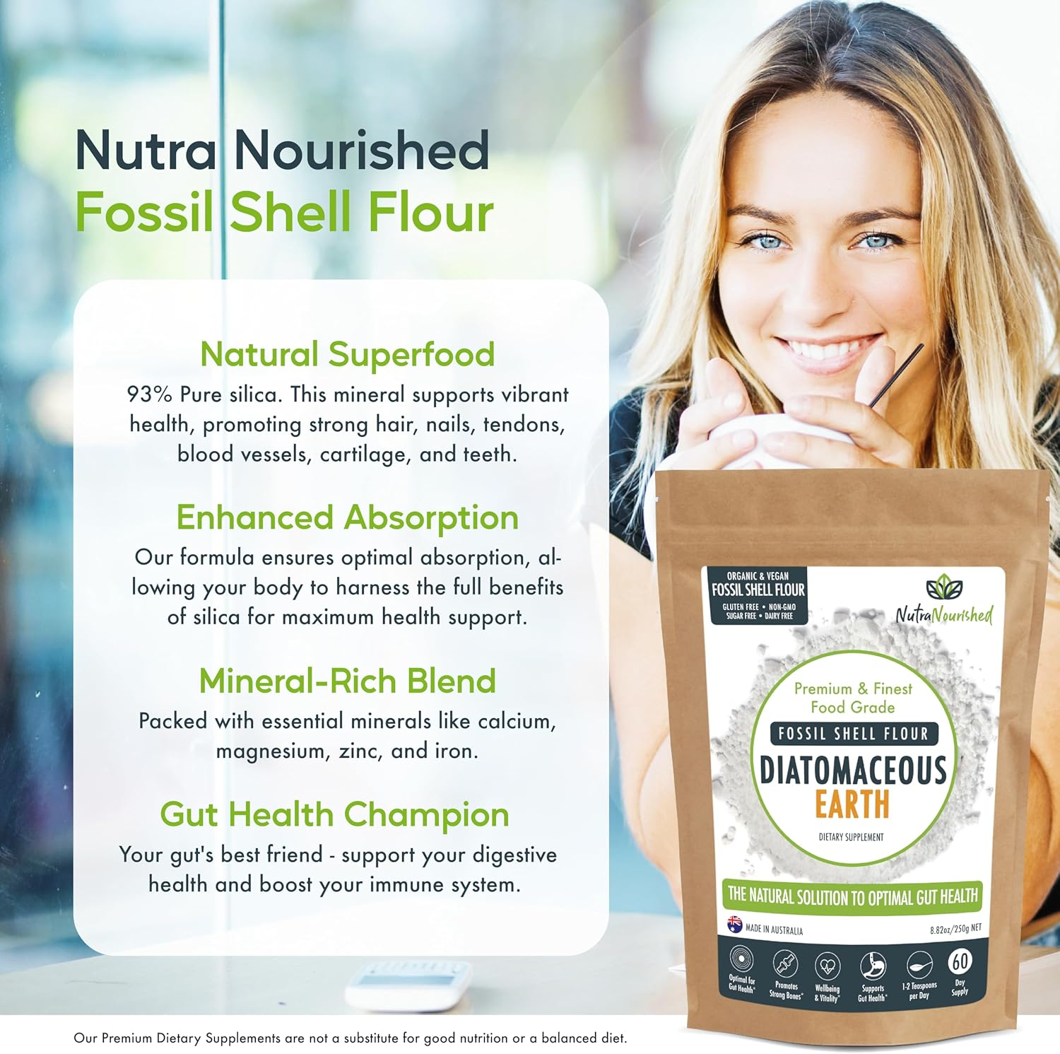 Food Grade Diatomaceous Earth 250G - Fossil Shell Flour Powder for Detoxification, Digestive Health, and Natural Wellness - Organic and Silica Rich Mineral Supplement image number 4