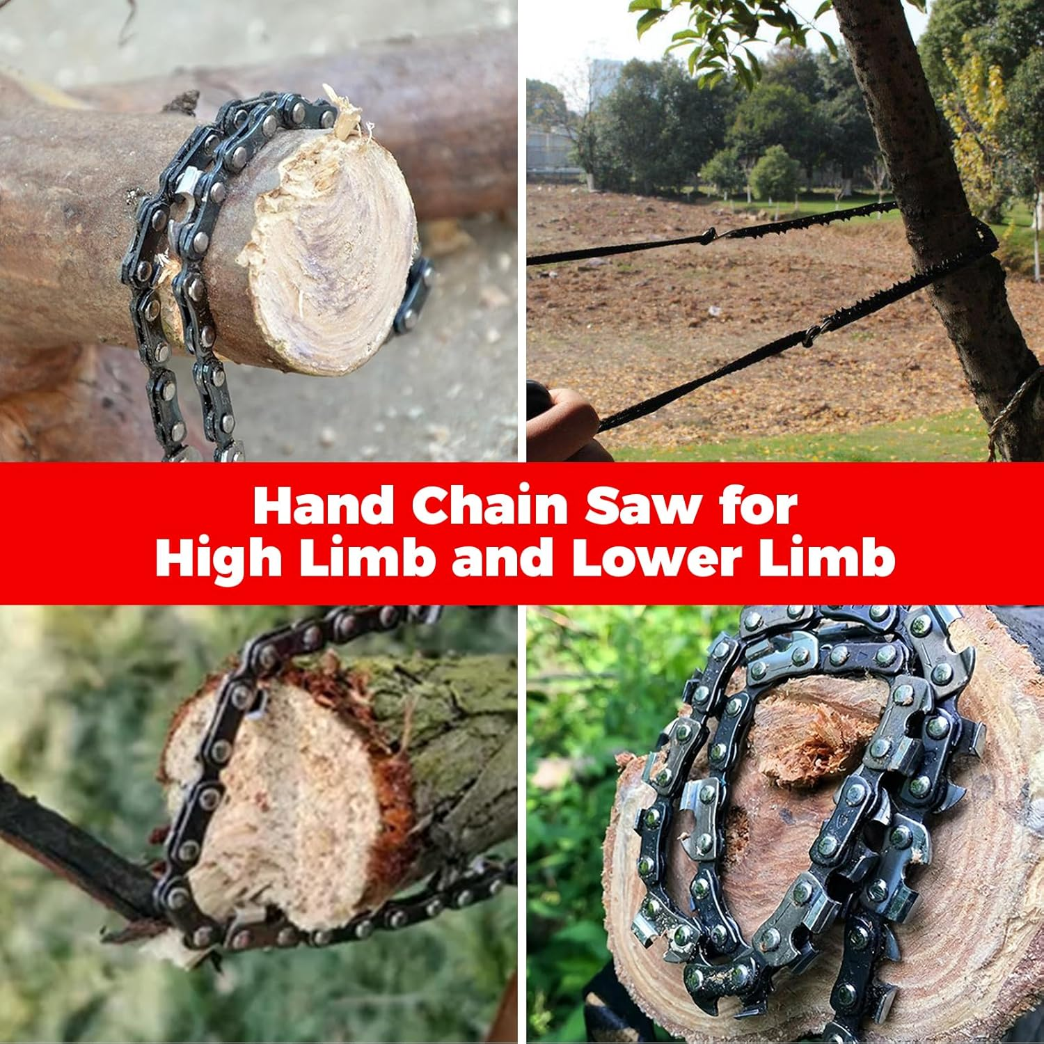 53 Inch Rope Saw High Reach Tree Limb Hand Rope Saw Chains with 68 Teeth & Folding Ropes Chain Saws for Tree Trimming Pocket Chainsaw Gardening Camping Cutting Tool