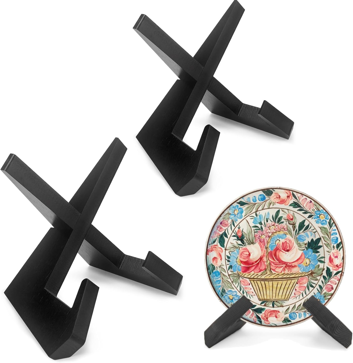 Wooden Recipe Book Holder, Retro Plate Stand for Display, Country Rustic Wooden Cookbook Stand, Cook Book Stand for Kitchen Countertop, Multifunctional Display Stand (1 in Black)