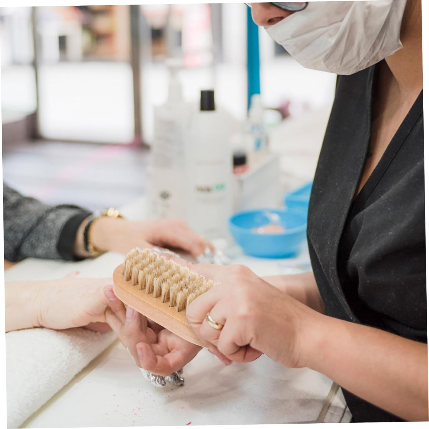 LALADEFIEE Wood Boar Bristle Nail Brush Nail Art Brush Cleaner for Home Professional Use image number 1