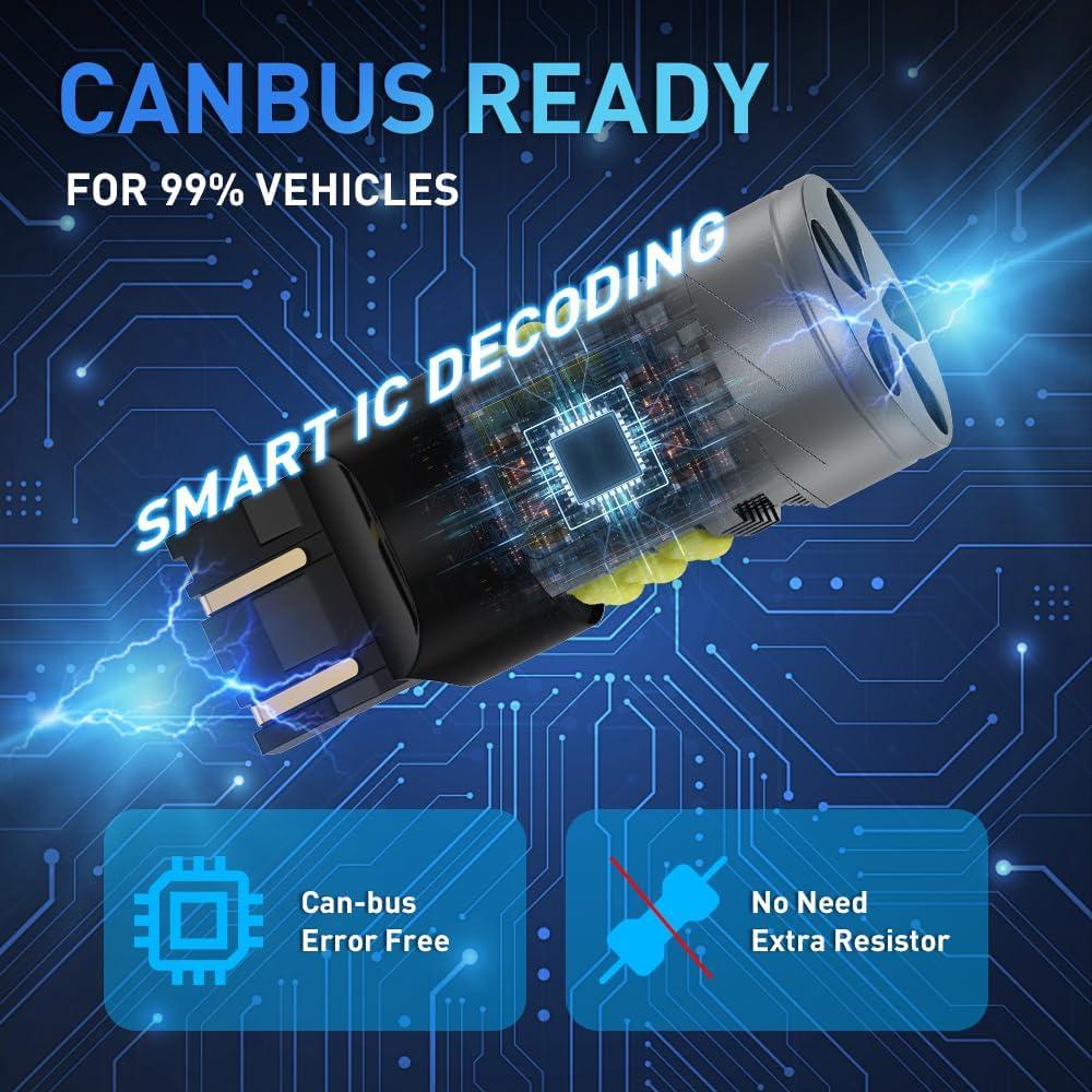 Kaidengzhe 7443 T20 LED Bulb with Cooling Fan, CANBUS Error Free 500% Brightness 3000LM White W21/5W 992 7443A LED for Back up Light Daytime Running Light Turn Signal Light Brake Light, 2PCS image number 5