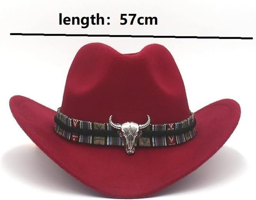 Cowboy Hat Cow Head Accessories Cowboy Hat Monochrome Felt Hat Men Wine Red image number 4
