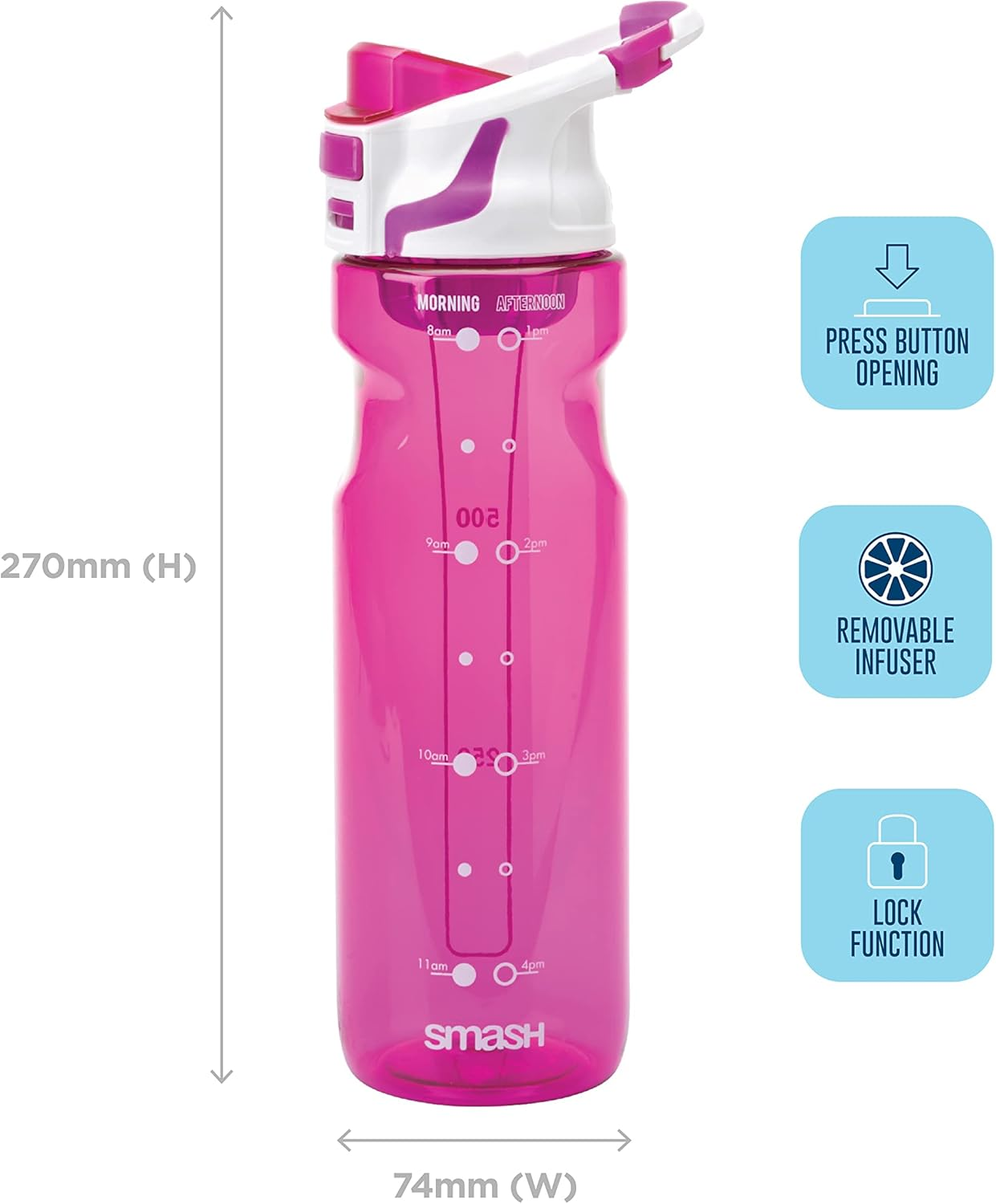Smash Chugger Water Bottle with Infuser, Pink, 750 Ml Capacity - Mint image number 2