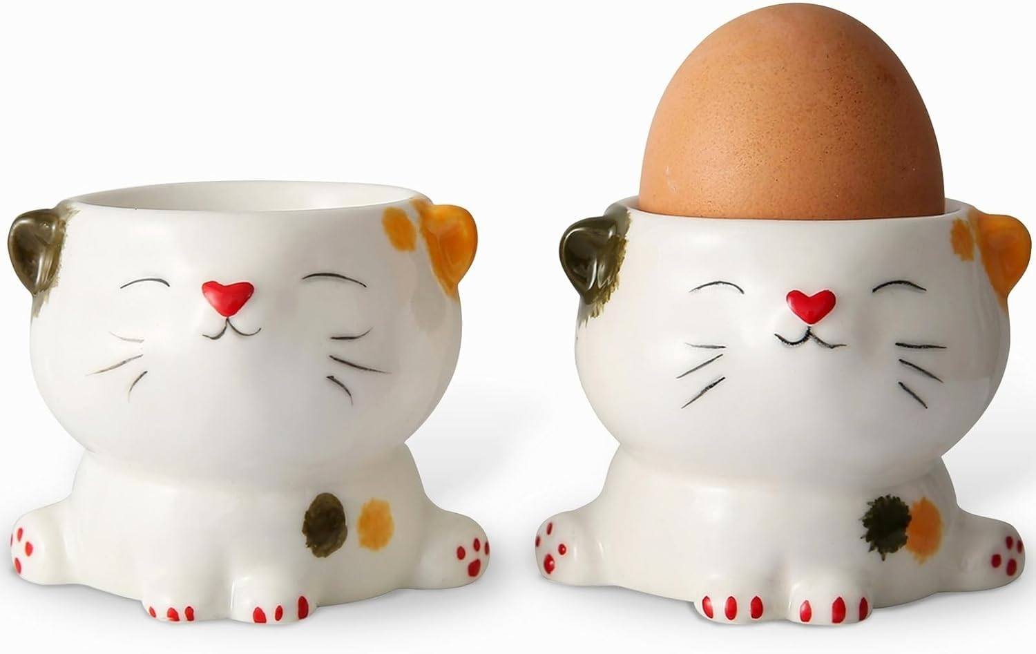 WW STYLE Egg Cups Set of 2, High-Quality Ceramic, Cute Cat Design, Porcelain, Egg Holder, Tableware Decoration, Gift, Christmas, Birthday, Family, Friends, Children