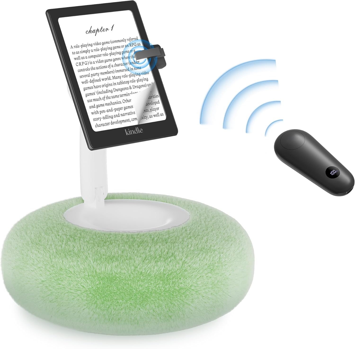 Magnetic Kindle Holder with Page Turner, Cozy Pillow Kindle Stand for Reading, 360&deg; Adjustable Phone Holder for Bed, Small Bowl for Tablet Stand with Stable Suction Base (Pink)