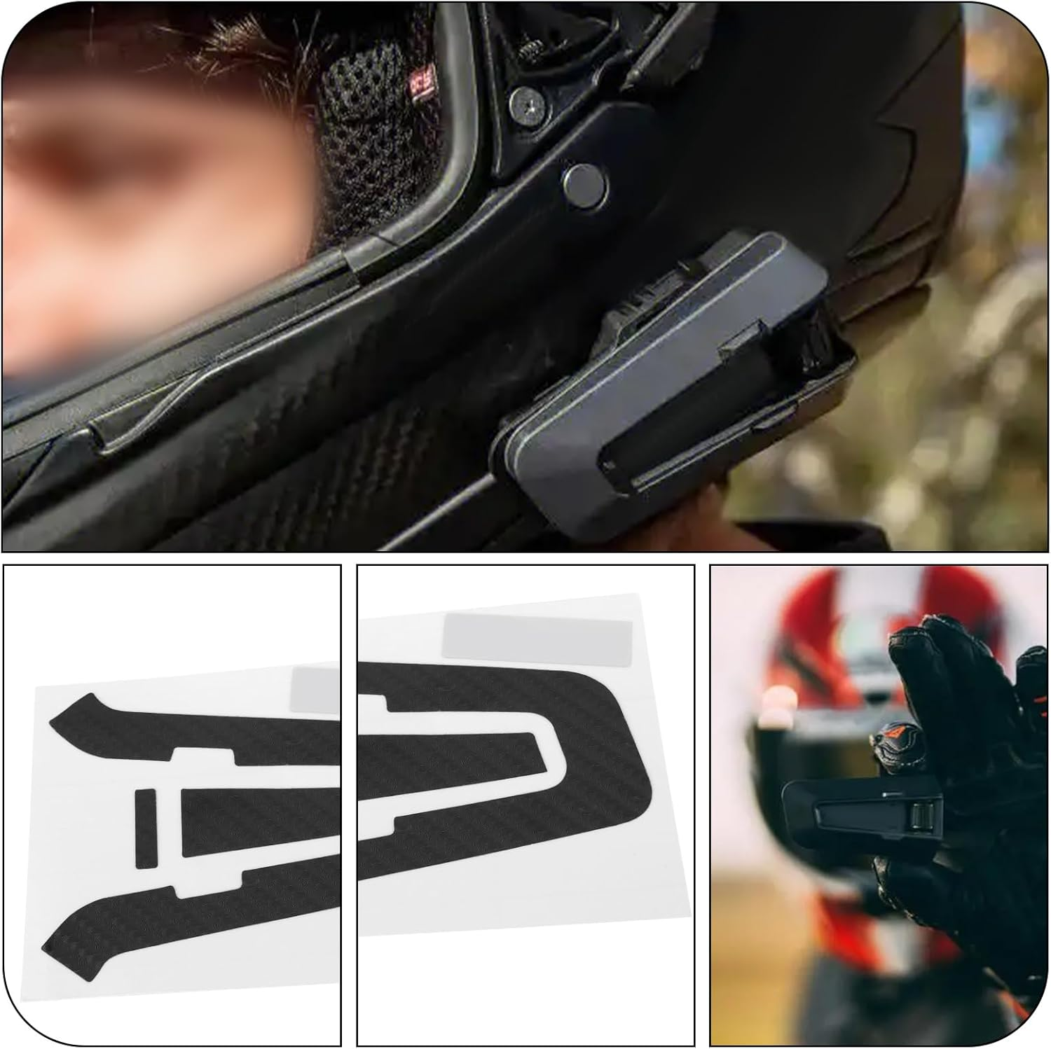 Emagtech 1Set Intercoms Headsets Device Protection Cover Sticker Motorcycle Headsets Protective Cover Compatible with Cardo Packtalk Edge Carbon Fiber Pattern image number 1