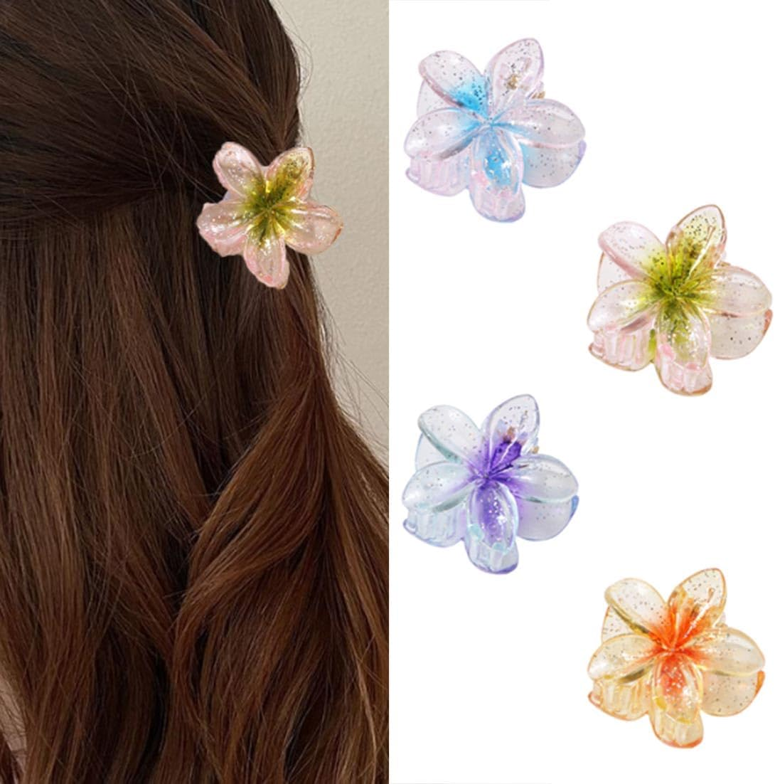 SINLOV 4Pcs Flower Hair Claw Clips Colorful Hawaiian Flower Clip Small Cute Hair Claw Clip for Women Thick Hair image number 6