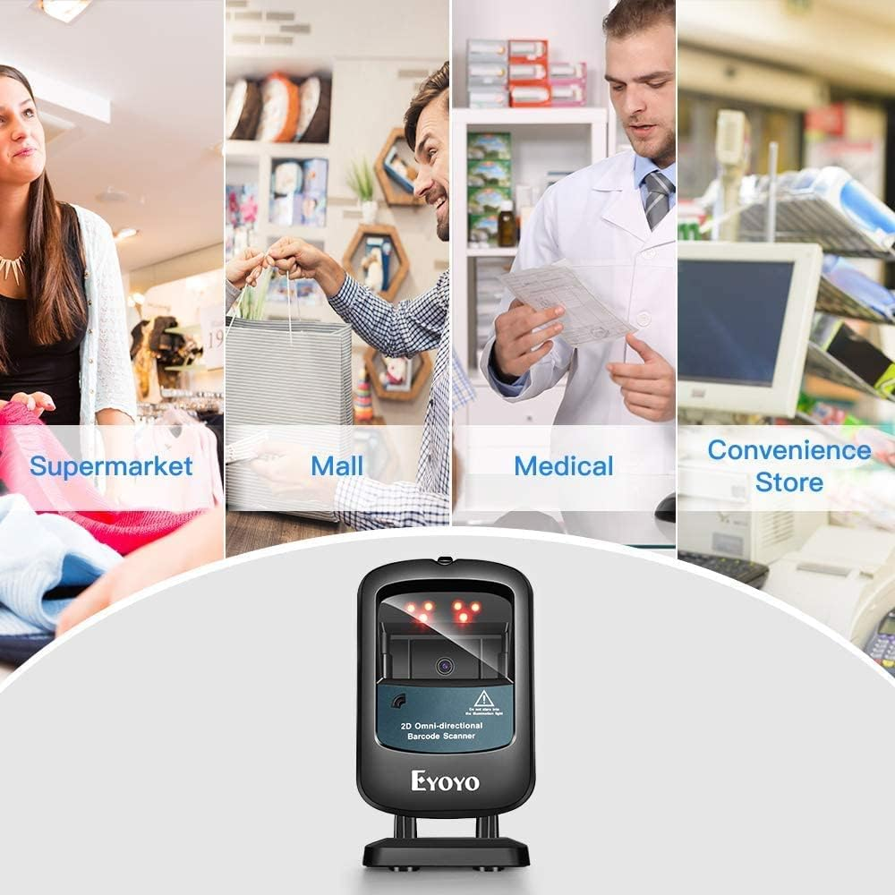 Eyoyo 2D Hands-Free Barcode Scanner, Omnidirectional USB Wired Desktop Barcode Reader 1D 2D PDF417 Data Matrix Bar Code Reader with Automatically Scanning for Retail Store Supermarket Mall Business image number 2