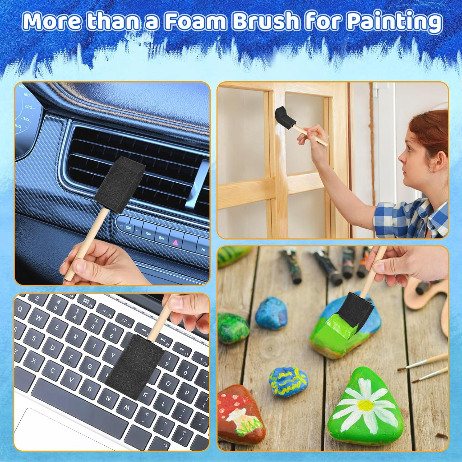 Foam Paint Brushes, 1.6 Inch, 8 Count, Sponge Paint Brush, Foam Brushes for Painting & Staining, Craft & Art Paint Sponges image number 3