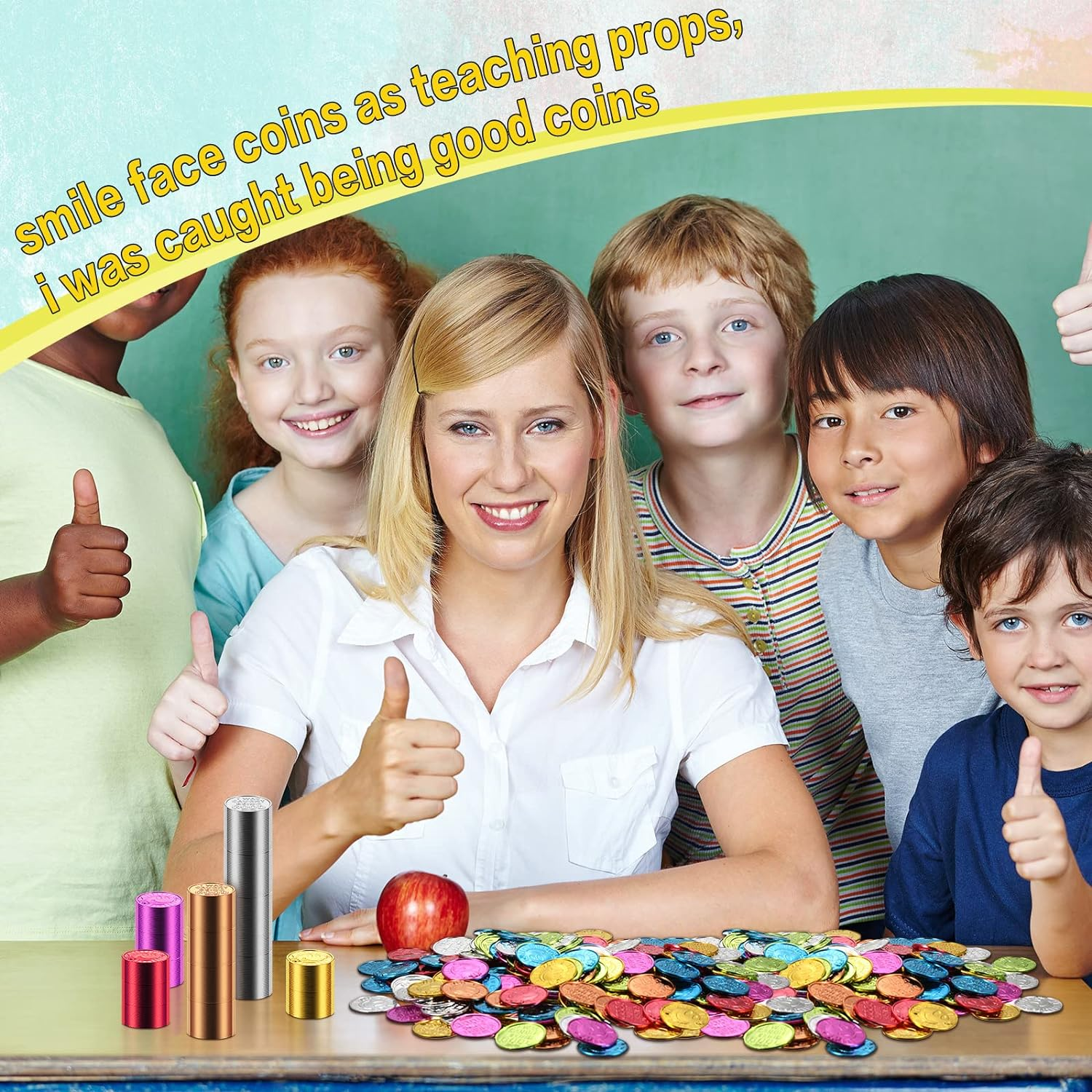 Jerify 500 Pcs Behavior Tokens for Kids Plastic Coins I Was Caught Being Good Incentive Fake Kindness Coins Colored Behavior Coin Pretend Coin for Kids Reward Party Play Counting (Smile Face) image number 5