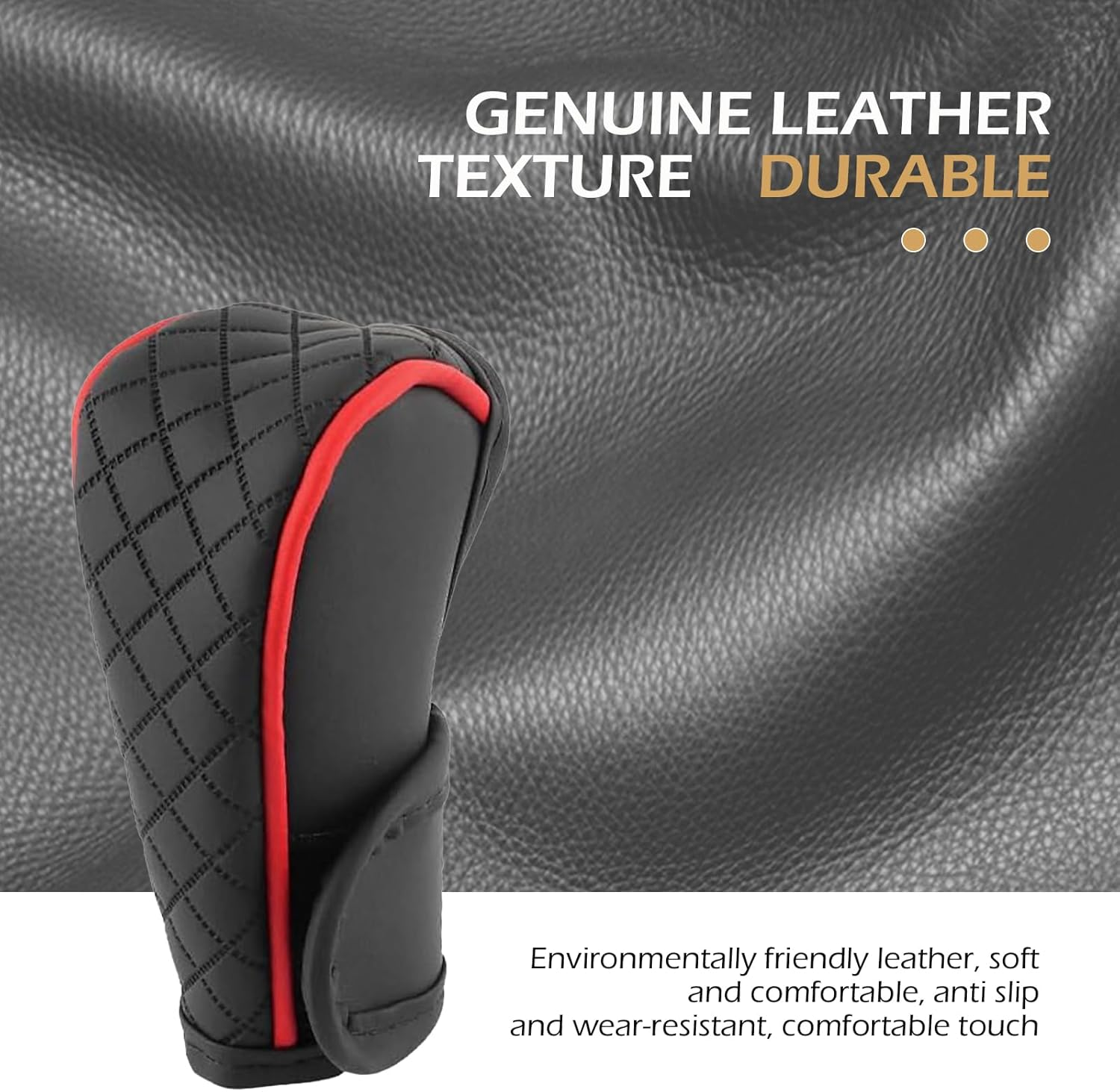 Car Gear Shift Cover, Leather Shifter Cover, Gear Shift Knob Cover for Shift Lever Protection, Universal Car Gear Shift Cover, Car Decoration Accessories (Black-Red) - Red image number 6
