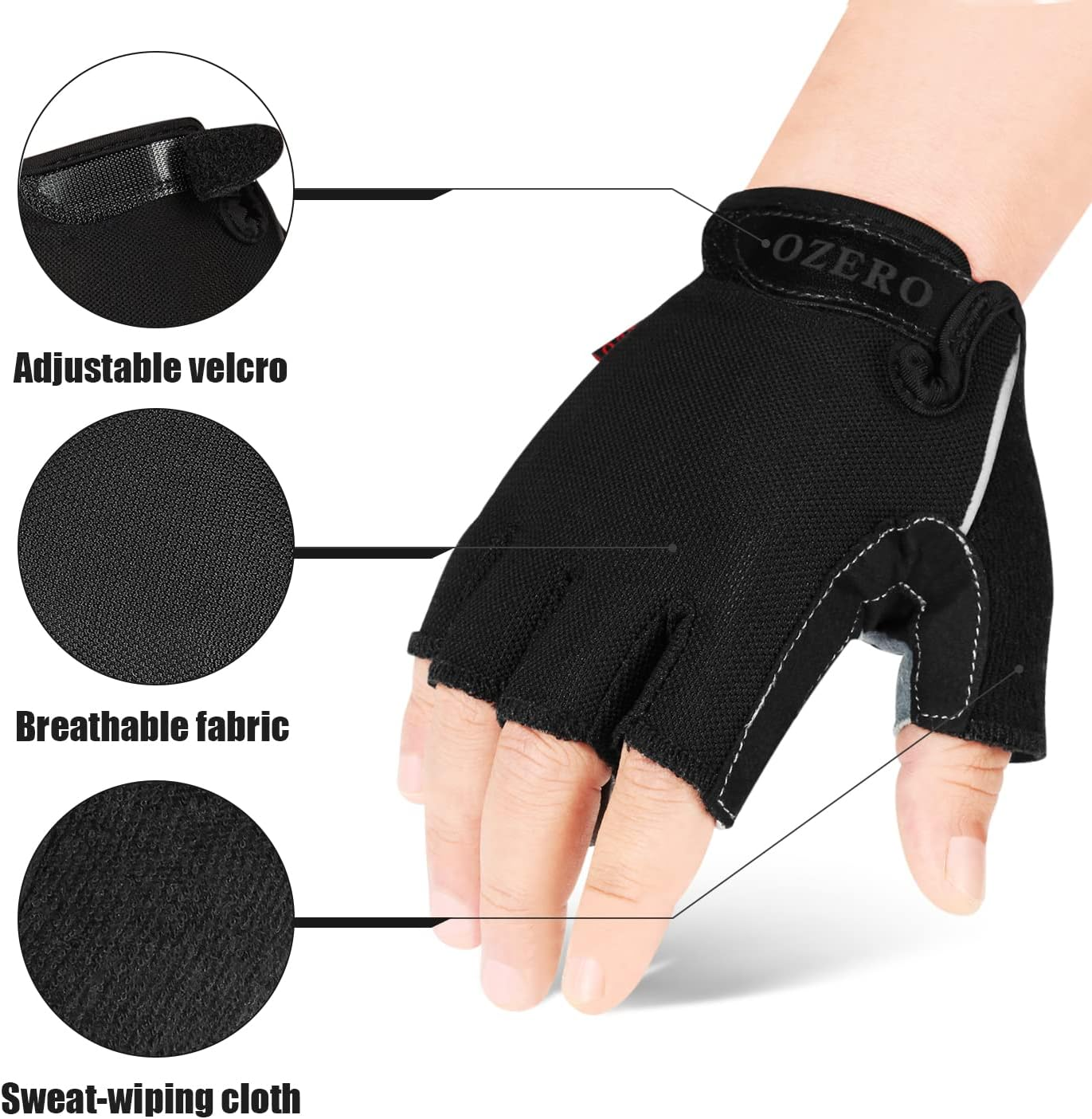 OZERO Fingerless Cycling Gloves for Men Women Silicone Anti-Slip and Shock-Absorbing Mountain Bike Gloves, Breathable Half Finger Gym Glove for MTB, Workout, Riding, Motorcycles