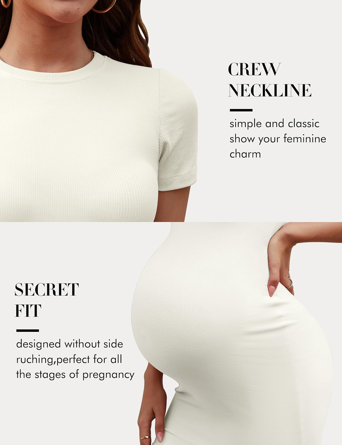 Peauty Maternity Ribbed Crew Neck Bodycon Dress Short Sleeve Baby Shower Dress Casual Lounge Pregnancy Dress image number 4