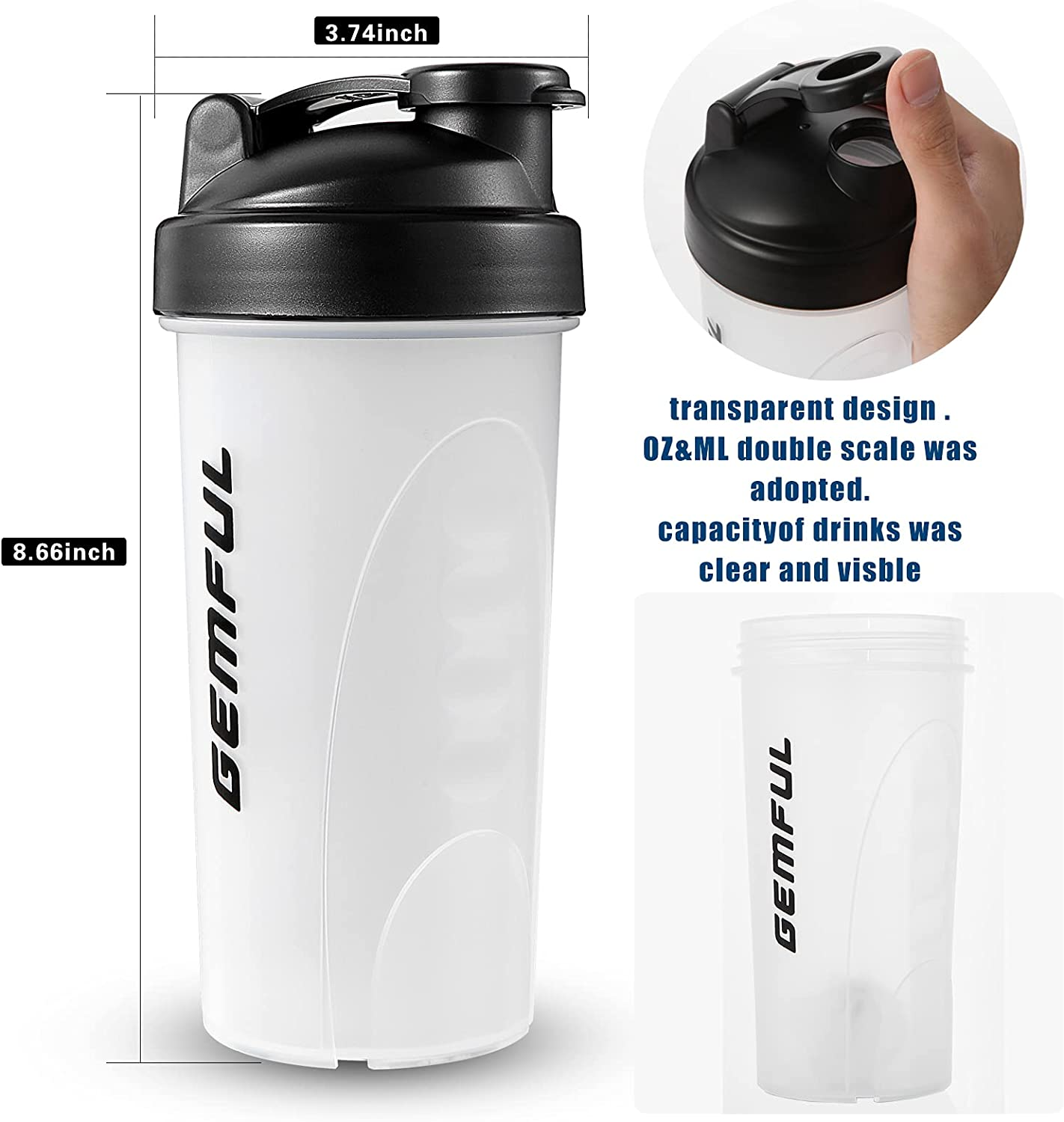 Shaker Bottle for Protein 700Ml Bpa-Free Leak Proof Mixing Blender Cup image number 2