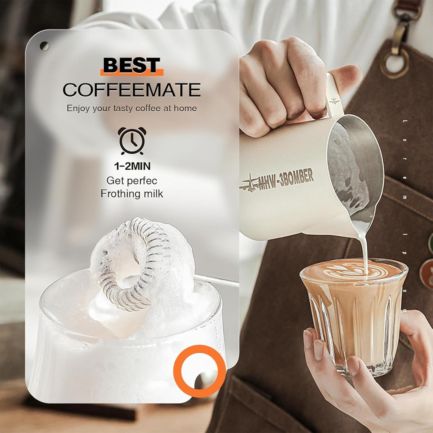 Milk Frother Handheld, Coffee Frother Rechargeable Electric Whisk with 2 Stainless Steel Whisks, 3 Gear Adjustable Drink Mixer Milk Foamer for Cappuccino Latte Coffee Hot Chocolate image number 1