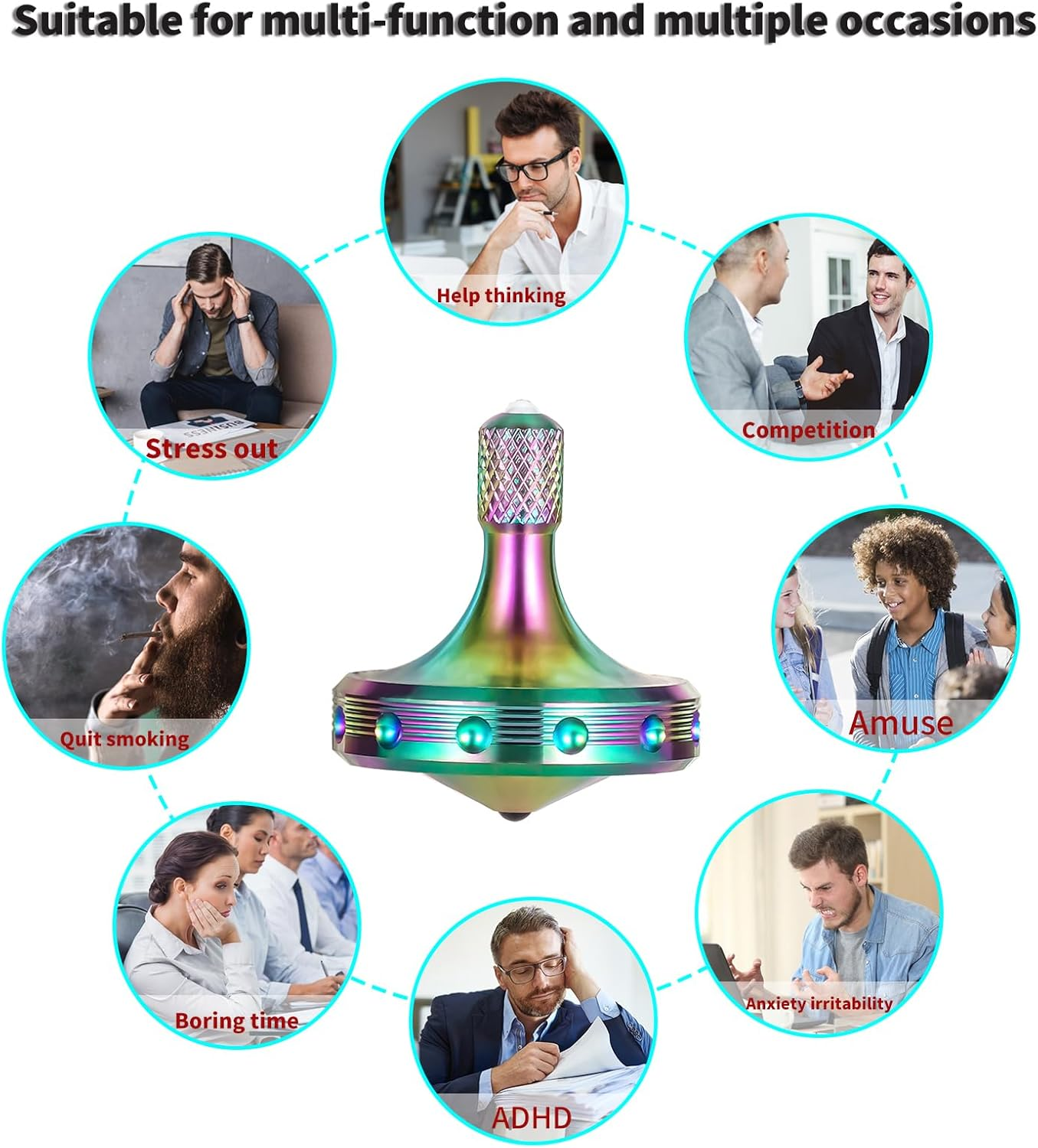 Precision Metal Spinning Top, High Performance Stainless Steel Spinning Tops Stress Relief Toys for Adults, Perfect Balance Spin Long Time for 5-10 Minutes (3PCS Black+Silver+Colorful)