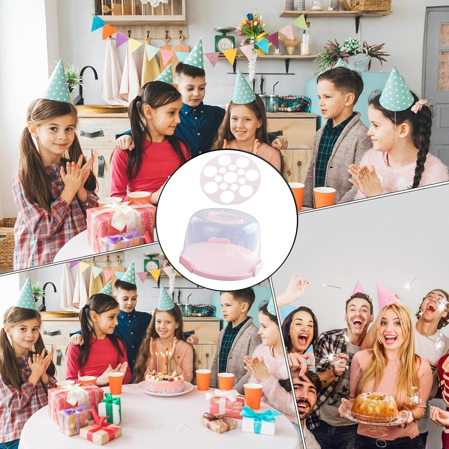 WADY Cake Carrier with Lid and Handle, Bpa-Free Cake Containers Cake Holder for Cake with 2 Handles Cupcake Carrier - Plastic Cover Two Sided Base for Transport Pies Nuts Fruit Perfect Gifts (8 Inch) image number 6