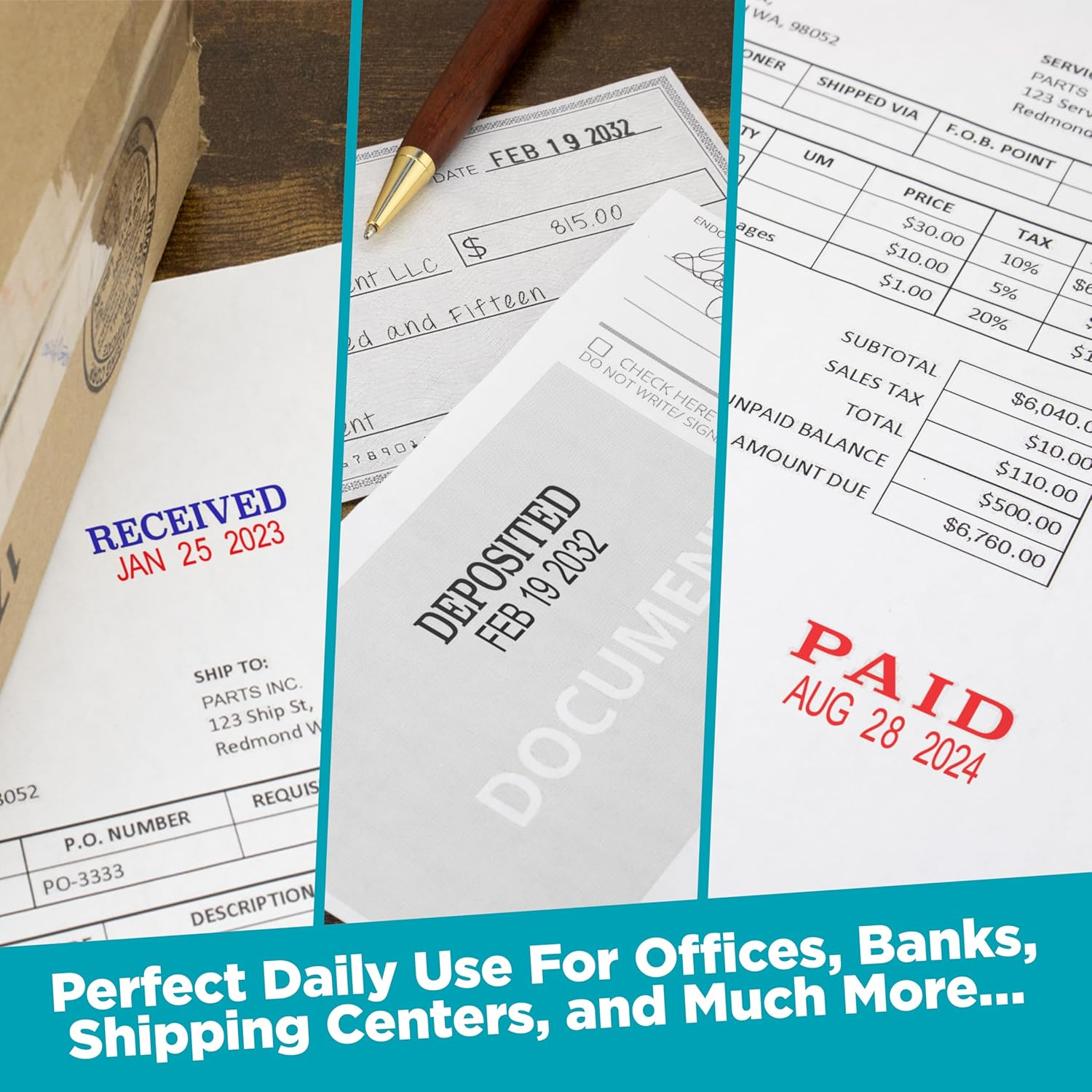 Maxmark Self-Inking Rubber Date Office Stamp with Paid Phrase Blue Ink & Date RED Ink (Max Dater II), 12-Year Band image number 2