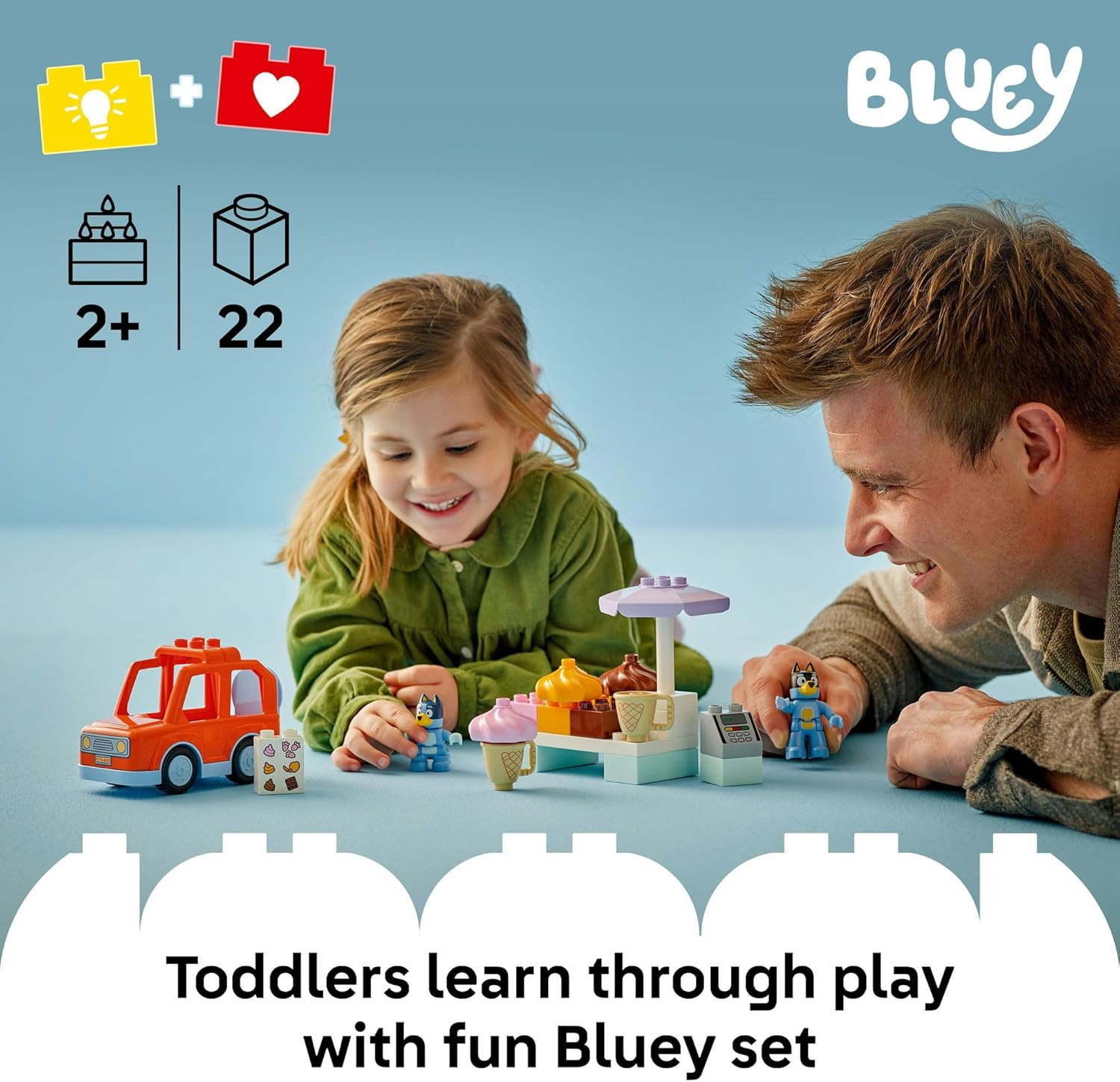 LEGO&reg; DUPLO&reg; Bluey Ice Cream Trip with Bluey 10458 Toddler Toy Includes a Drivable Car and 2 Figures, Vehicle Playset Sparks Imaginative Play and Family Fun, Toy for Preschoolers Aged 2 Plus image number 2