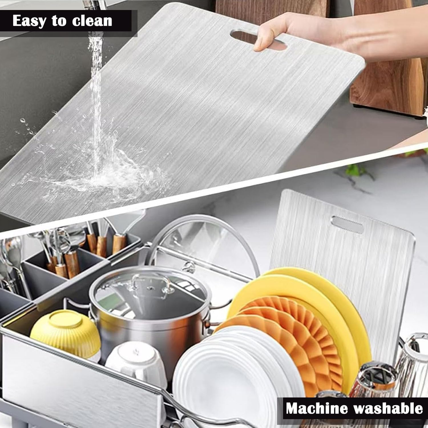 Wakouter Stainless Steel Cutting Board, 3PCS 304 Cutting Boards for Kitchen, Double Sided Food Grade Chopping Boards, Stainless Steel Chopping Board Set for Meat, Fruit, Vegetables, Dishwasher Safe image number 5