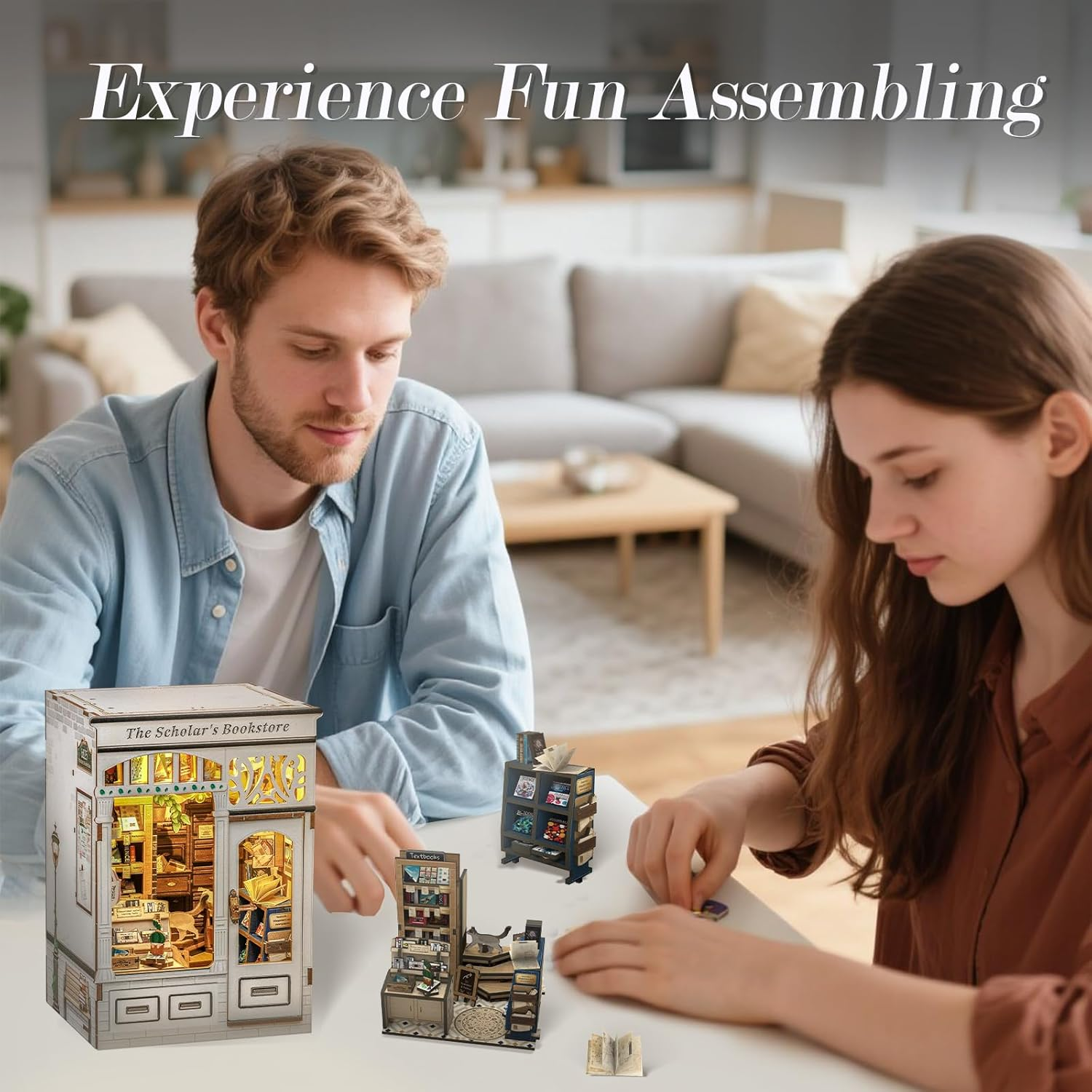 CUTEBEE Book Nook Kit - DIY Miniature House Dollhouse Kit for Adults and Teens, 3D Wooden Puzzle Booknook Build Bookshelf Decor for Family and Friends (The Scholar'S Bookstore) image number 2