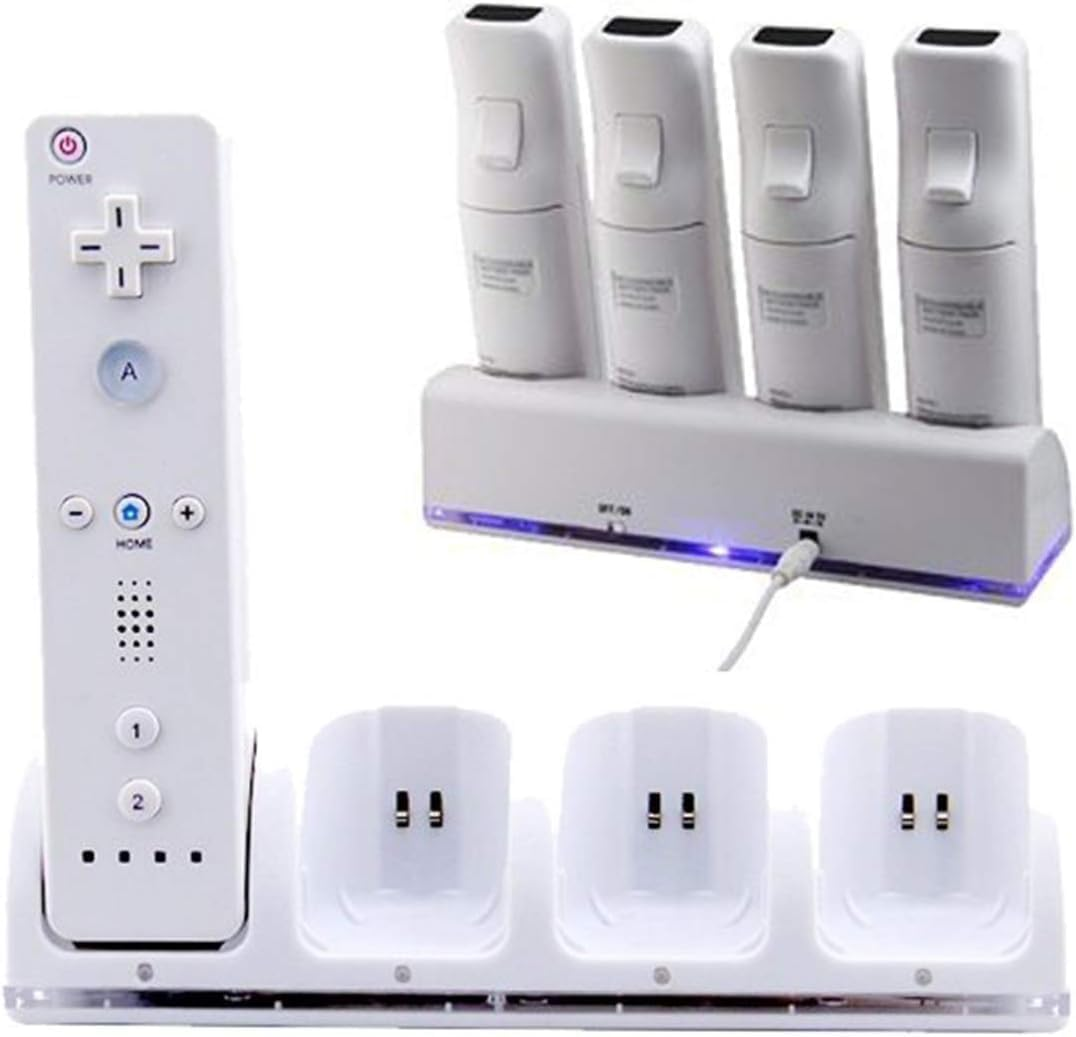 4-In-1 Charging Station for Wii&Wiiu Remote Controller with 4 Rechargeable Battery Packs,4 Port Charging Station+4 Pcs 2800Mah Replacement Batteries+Usb (Cable Remote Not Included) (White) image number 5
