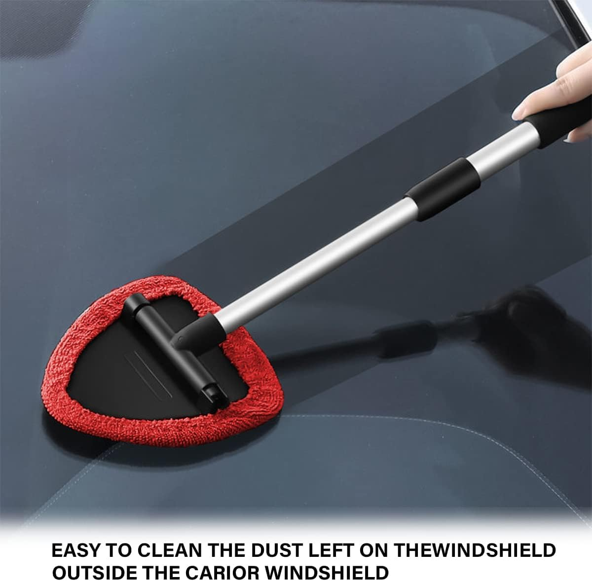 Windshield Cleaning Tool, Car Window Cleaner with 4 Washable Reusable Microfiber Pads, Extendable Long Handle Glass Wiper Cleaning Kit, Auto Accessories Universal for Office and Home (Red) image number 2