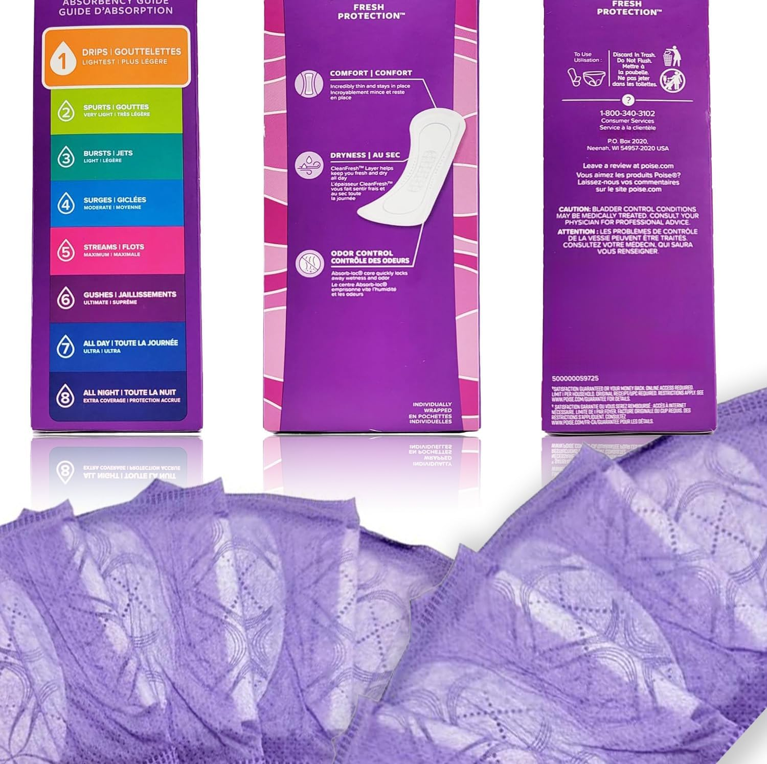 Poise Microliners, Longest Length - Incontinence 1 Drop Lightest Absorbency, 50 Count (2 Pack - Total of 100 Liners) and Vital Volumes Tips Card image number 1
