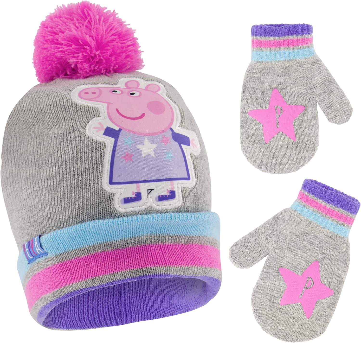 Eone Winter Hat, Toddlers Mittens, Peppa Pig Baby Beanie for Girl'S, Grey/Pink, 2-4T image number 4