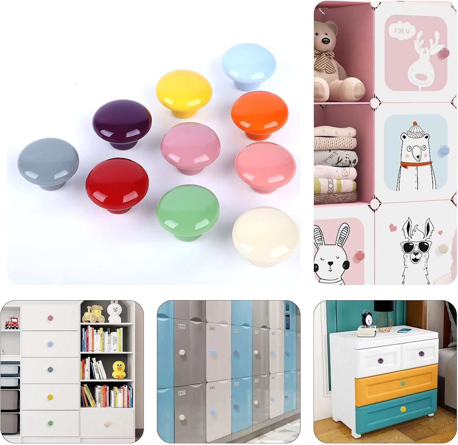 10X Colorful Door Knob Cabinet Retro round Ceramic Drawer Cupboard Kitchen Dresser Pull Handle Knobs 32Mm/1.25" (Ivory,Red, Orange,Green, Yellow, Blue,Pink,Pale Pinkish, Purple, Grey) image number 5