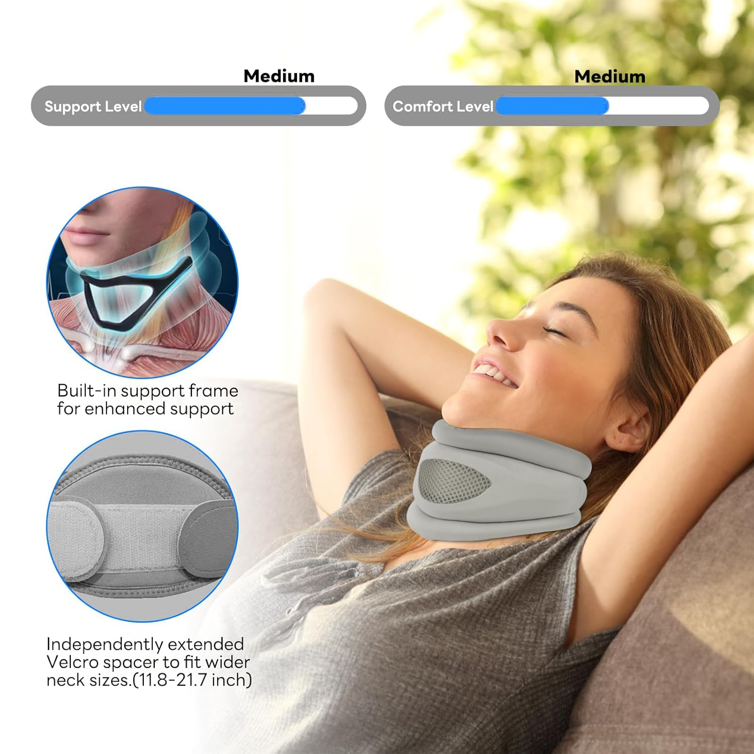 RAFSUN Neck Brace for Neck Pain Support - Soft Cervical Collar with Adjustable Fit, Spine Pressure Relief for Sleeping and Daily Use image number 6