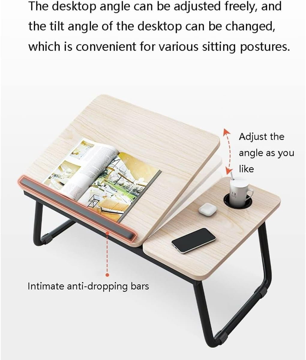 AIMALL Adjustable Foldable Laptop Desk for Bed and Sofa with 5-Stop Height Settings, Small Computer Study Table for Dormitory, Home Office, Walnut and White Maple Finish - White Maple image number 2