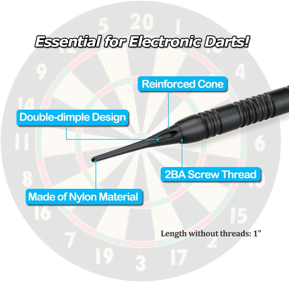 Wolftop 2BA Thread Soft Tip Dart Points 150/300 Pack - Plastic Dart Tips Dart Accessories Set - Black - 150 Pack image number 2