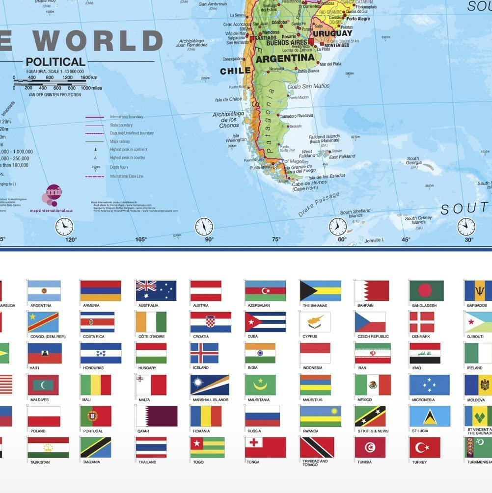 Maps International - World Map with Flags - Laminated - 84.1Cm (W) X 59.4Cm (H) image number 2