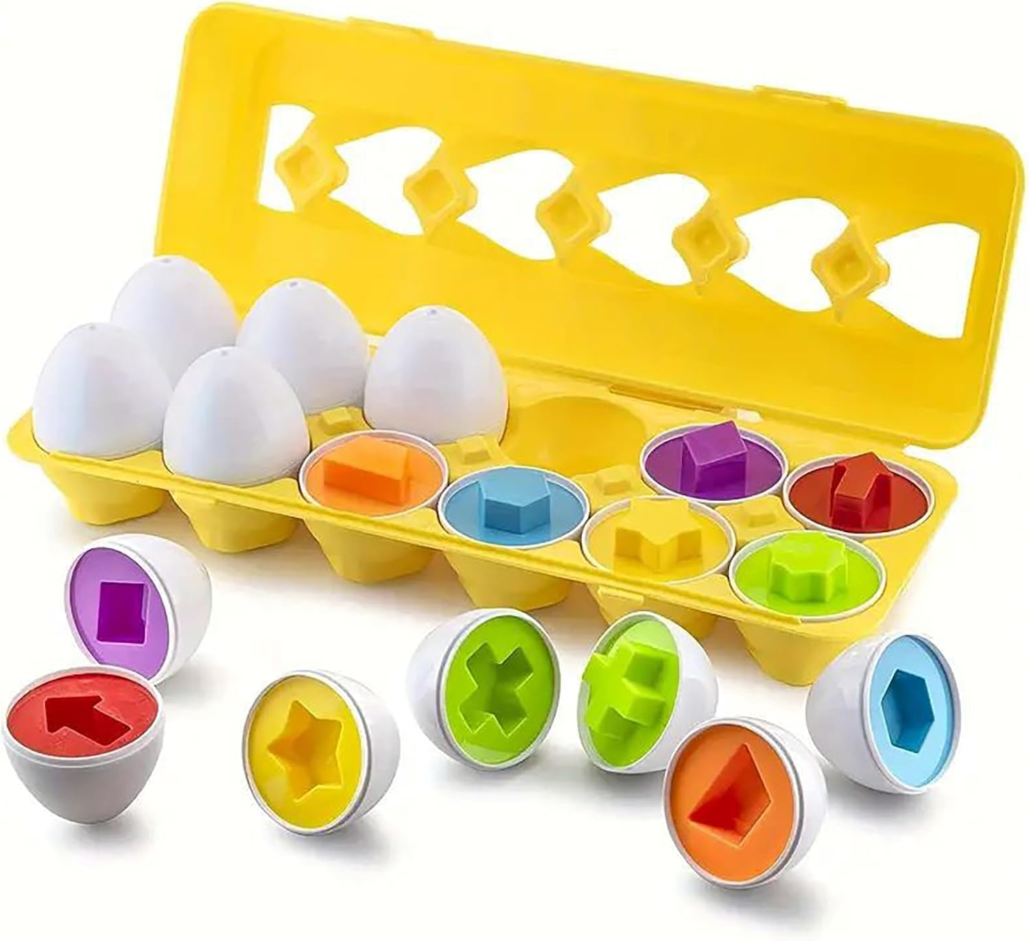 12 Pcs Matching Eggs Set &ndash; Montessori Color & Shape Recognition Puzzle, Educational Fine Motor Toy for Toddlers, Baby & Kids, Easter Travel Game
