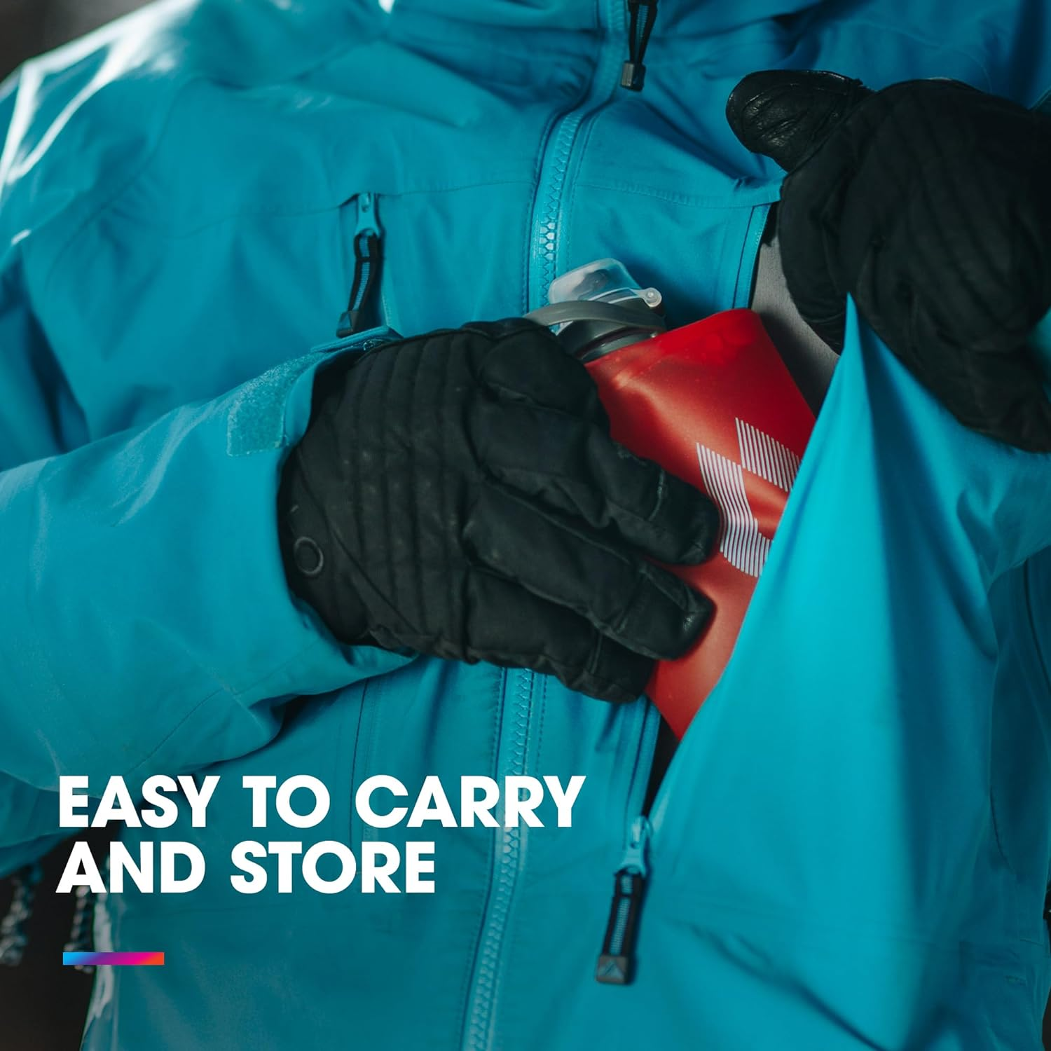 Hydrapak Stow (500Ml, 17Oz) - Collapsible Water Bottle - Ultralight & Packable Travel Bottle, Flexible Ski, Hike, Bike or Climb Squeeze Flask - Redwood Red