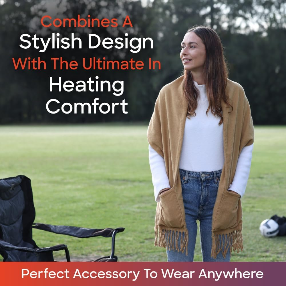 Sash & Bloom Heated Scarf Nude &ndash; Super-Soft and Stylish Portable with Pockets, 3 Settings, Heats up to 55 Degrees, Auto-Off, for Sport Games, Camping, Hiking, Walking, Office, Home image number 1