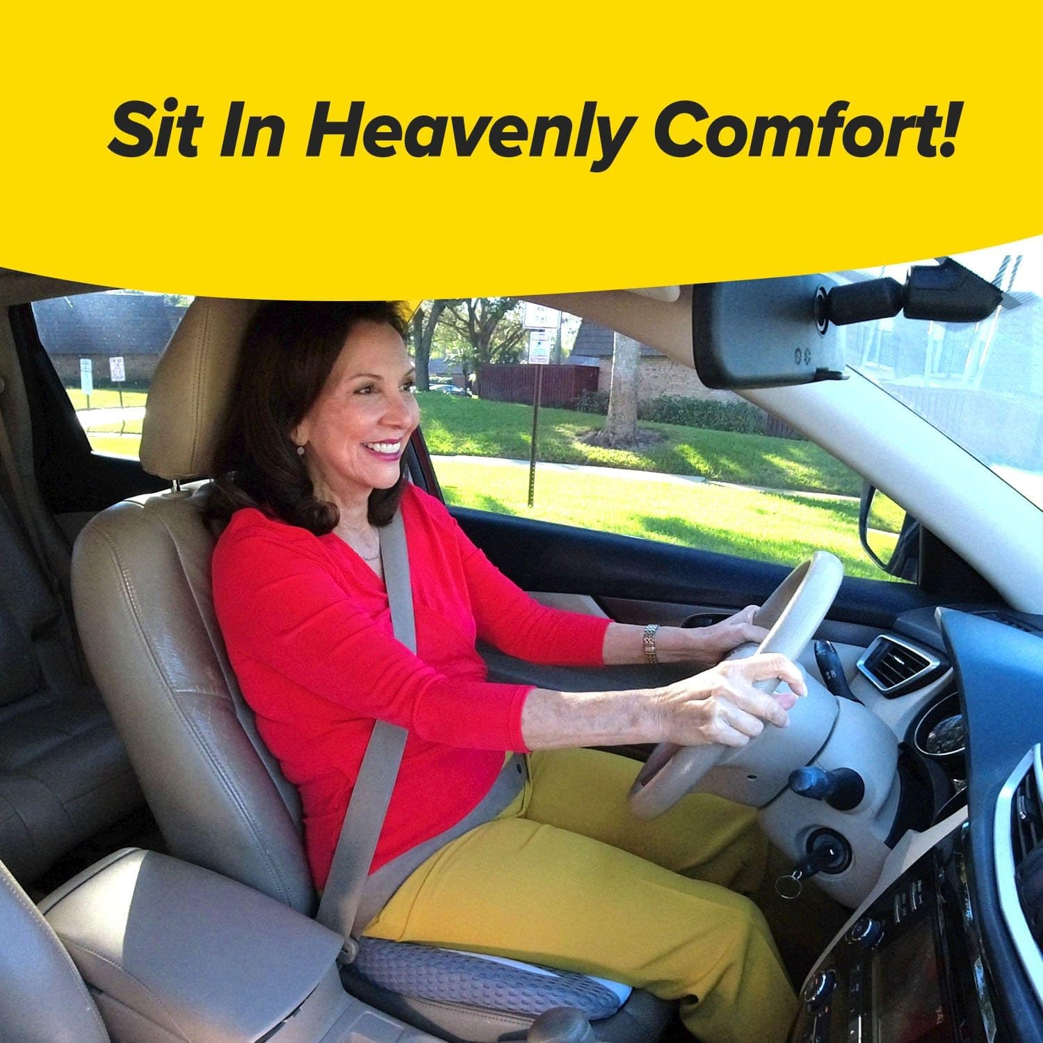 Angel Ride Premium Auto Cushion with Memory Foam, AS-SEEN-ON-TV, Advanced Lumbar Helps Relieve Pressure Points, Molds to Any Body, Drive in Heavenly Comfort in Any Vehicle, Washable Cover, 18 In, Grey image number 4