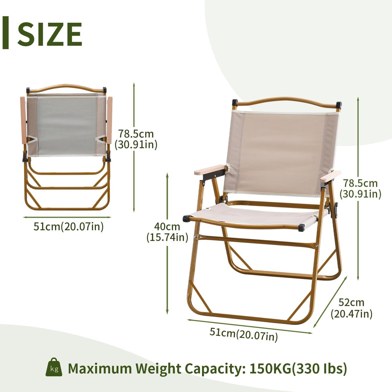 Folding Camping Chair, Lightweight, Portable & Sturdy with Wooden Armrests - Durable Outdoor Chair Camp Seat for Adults, Beach, Picnic, and Patio image number 1