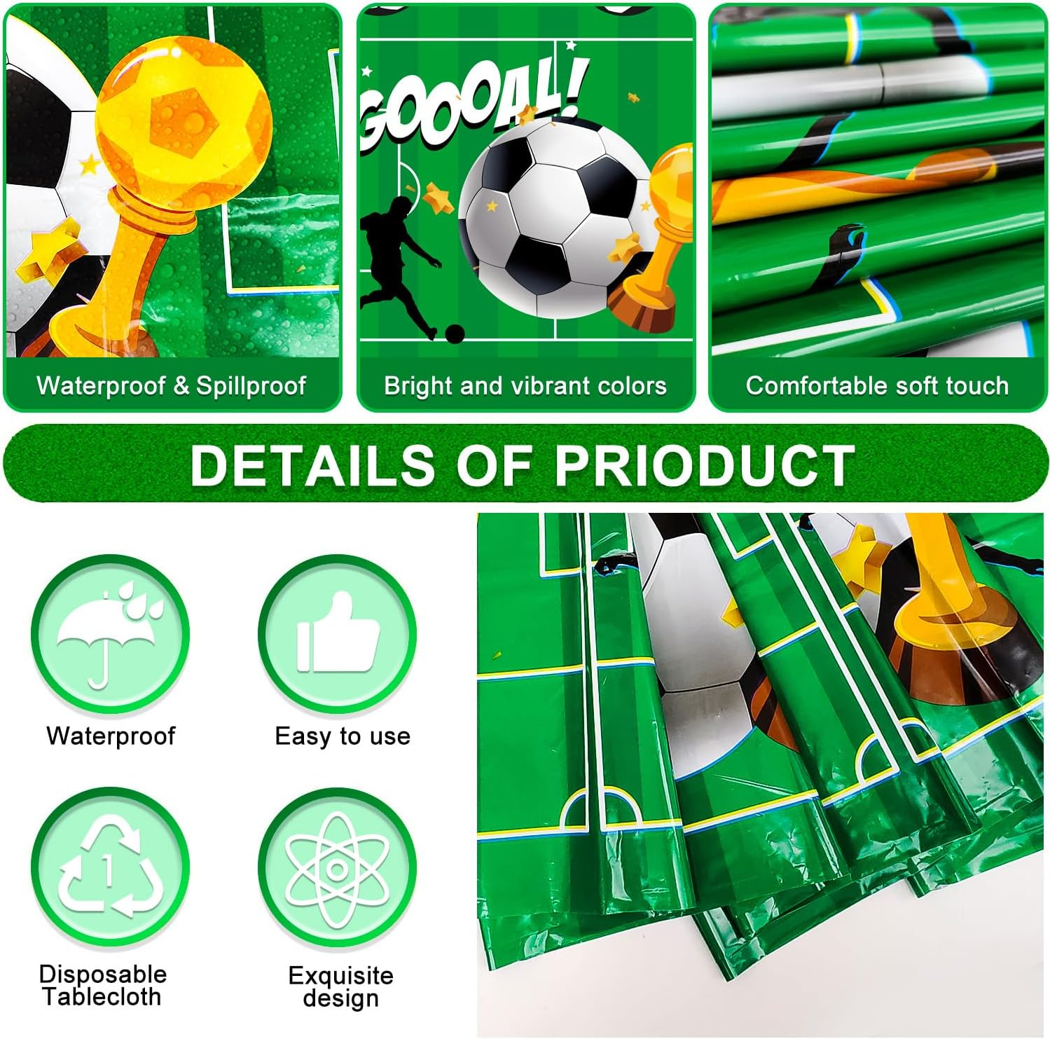 Soccer Tablecloth, 3 Pcs Soccer Party Tablecloth Set - Soccerball Party Tablecloth, Soccerball Table Covers Theme Table Cloth, for Party Birthday Decorations image number 3