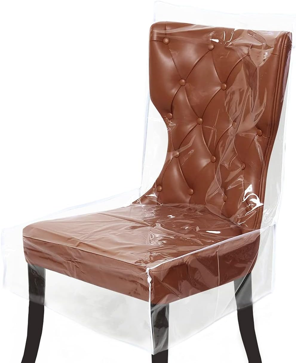 Plastic Chair Covers for Dining Room Waterproof Plastic Chair Covers with Backrests Heavy Duty Clear Chair Seat Cover, No Dust, Dirt, Spill, Paws and Claws Fit W/21 X D/18 Inch (2 Pack) image number 2