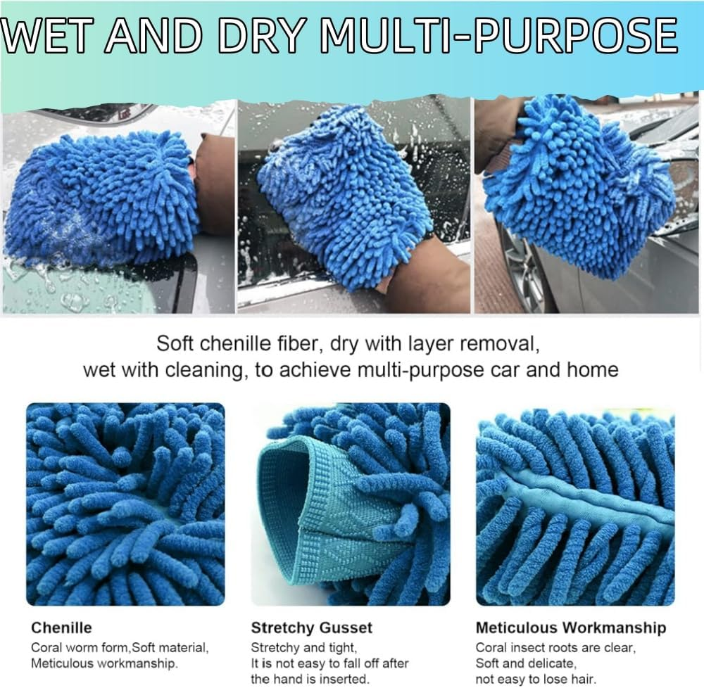 2 Pack Premium Car Wash Glove Microfibre | Scratch-Free Car Wash Mitt | Double Sided Glove for Car Cleaning Microfiber Car Wash Mitt, Blue image number 5