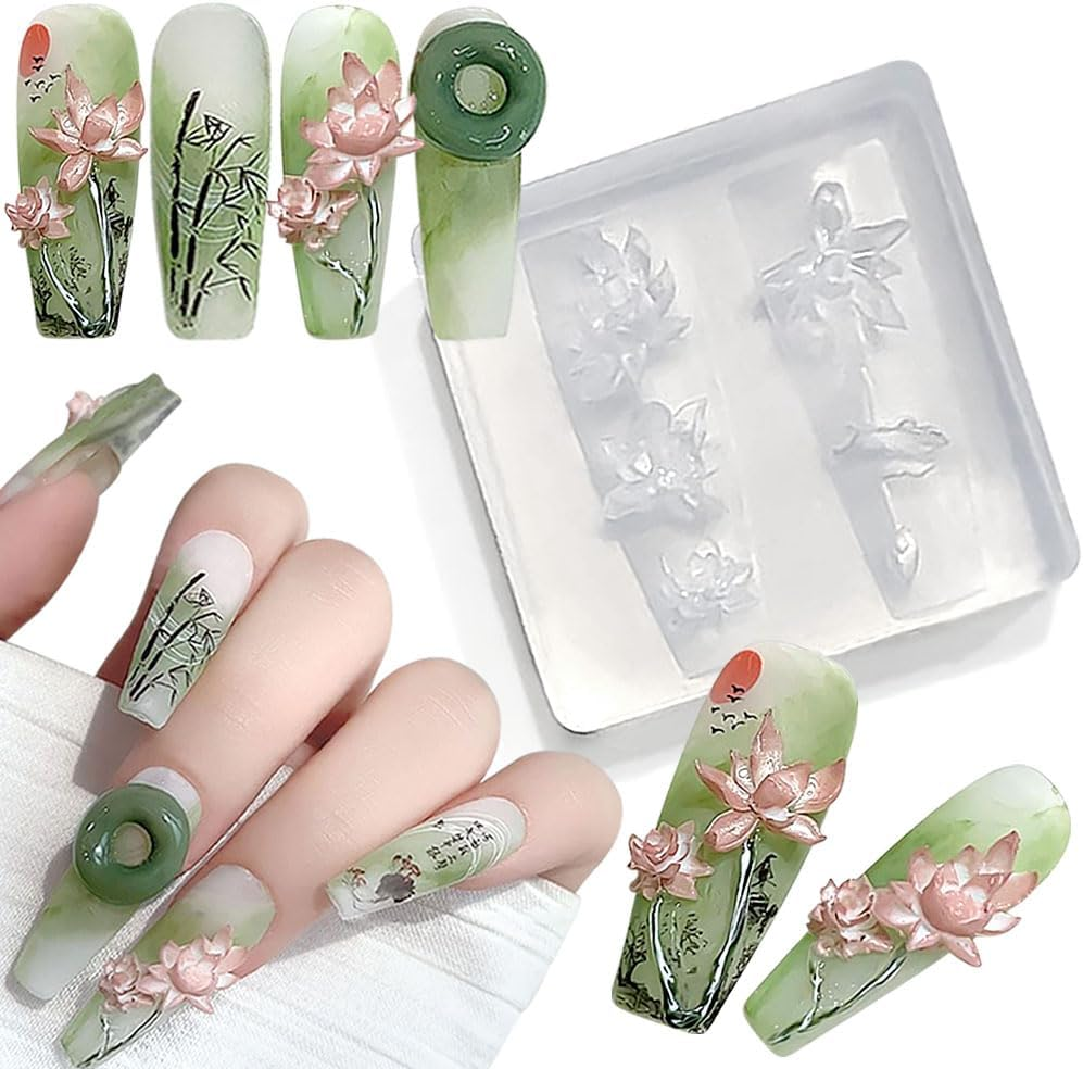 3D Lotus Flower Nail Design Silicone Mould Epoxy Resin Shapes Lotus Flower Carving Nail Stamp Silicone Mould Flowers Floral Lotus Leaf Nail Decoration Nail Design Nail Art Mould Silicone Moulds Nail image number 4