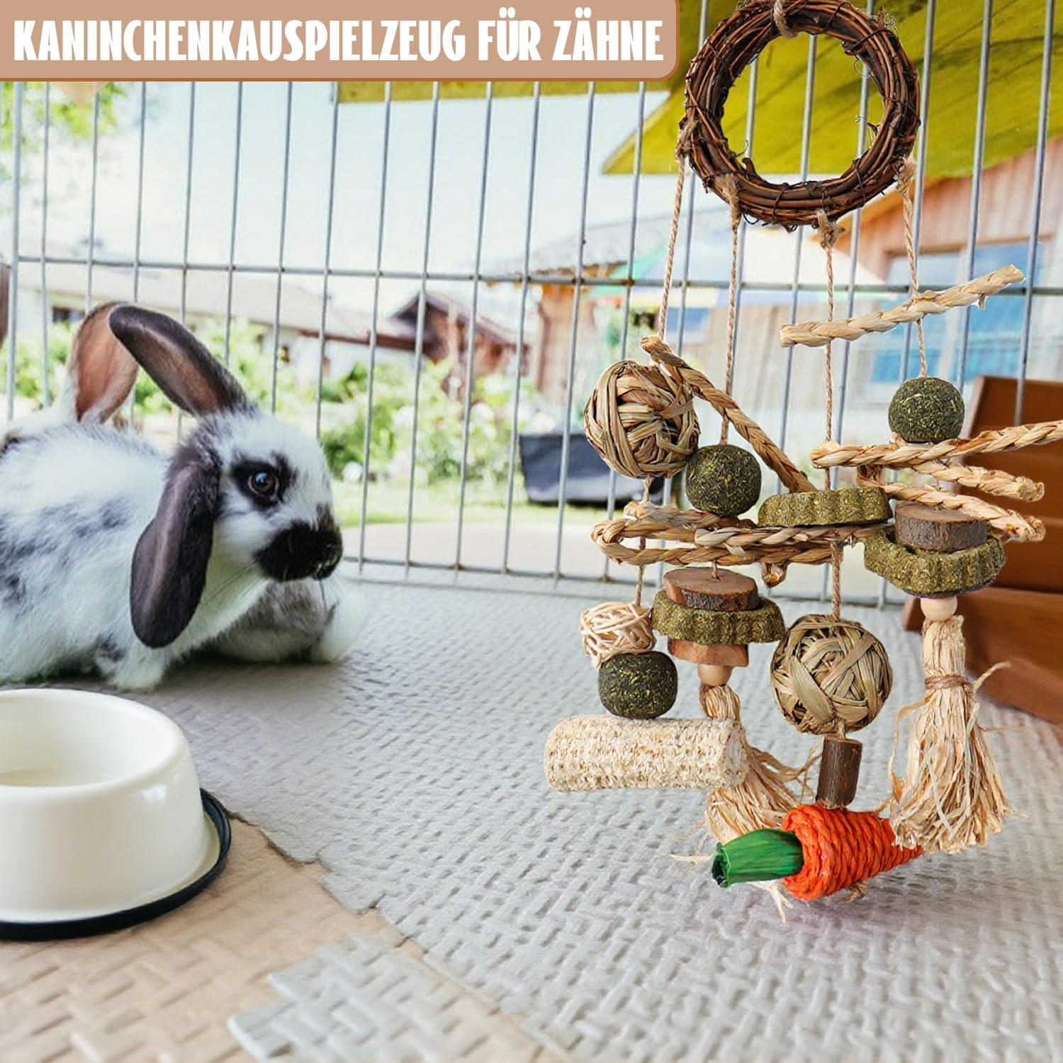 Norhogo 1 Piece Rabbit Toy, Chew Toy for Bunny, Small Animals, Molar Dental Care, Wooden Rattan Teething Toy for Guinea Pigs, Hamsters, Rabbits, Rodents For image number 4